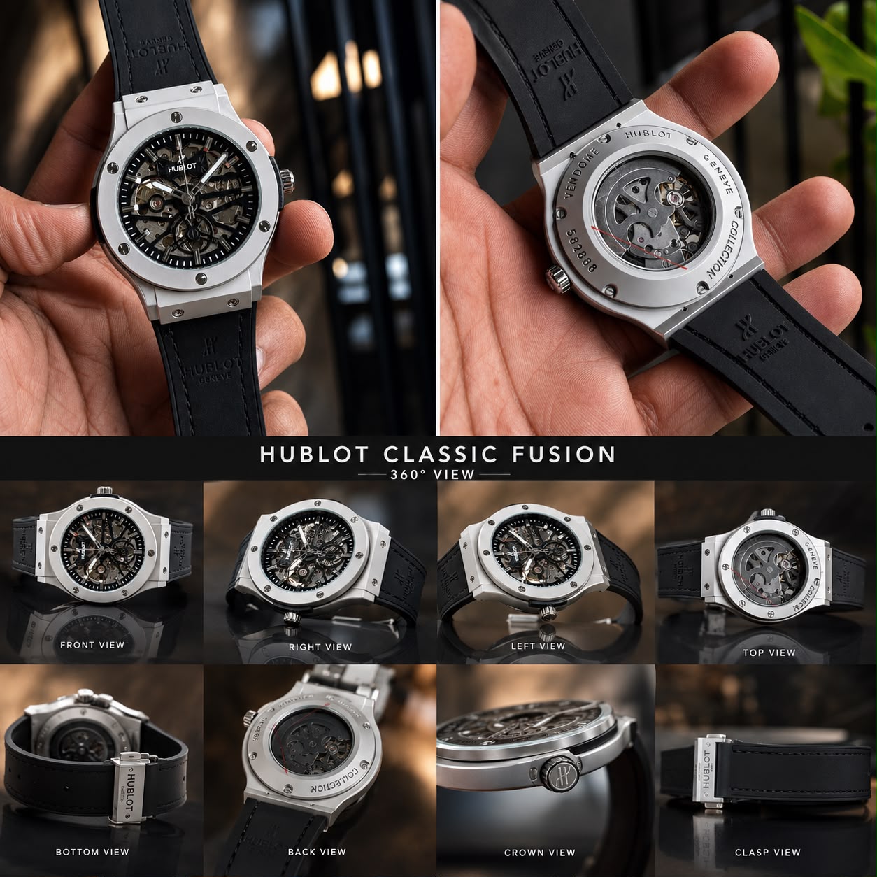 Hublot Automatic Skeleton Face Dial Genuine Leather Strap With Original Hublot lock 🔐 Open Back Machinery