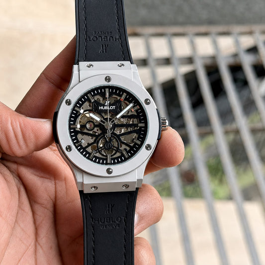 Hublot   Automatic   Skeleton Face Dial   Genuine Leather Strap With Original Hublot lock 🔐   Open Back Machinery