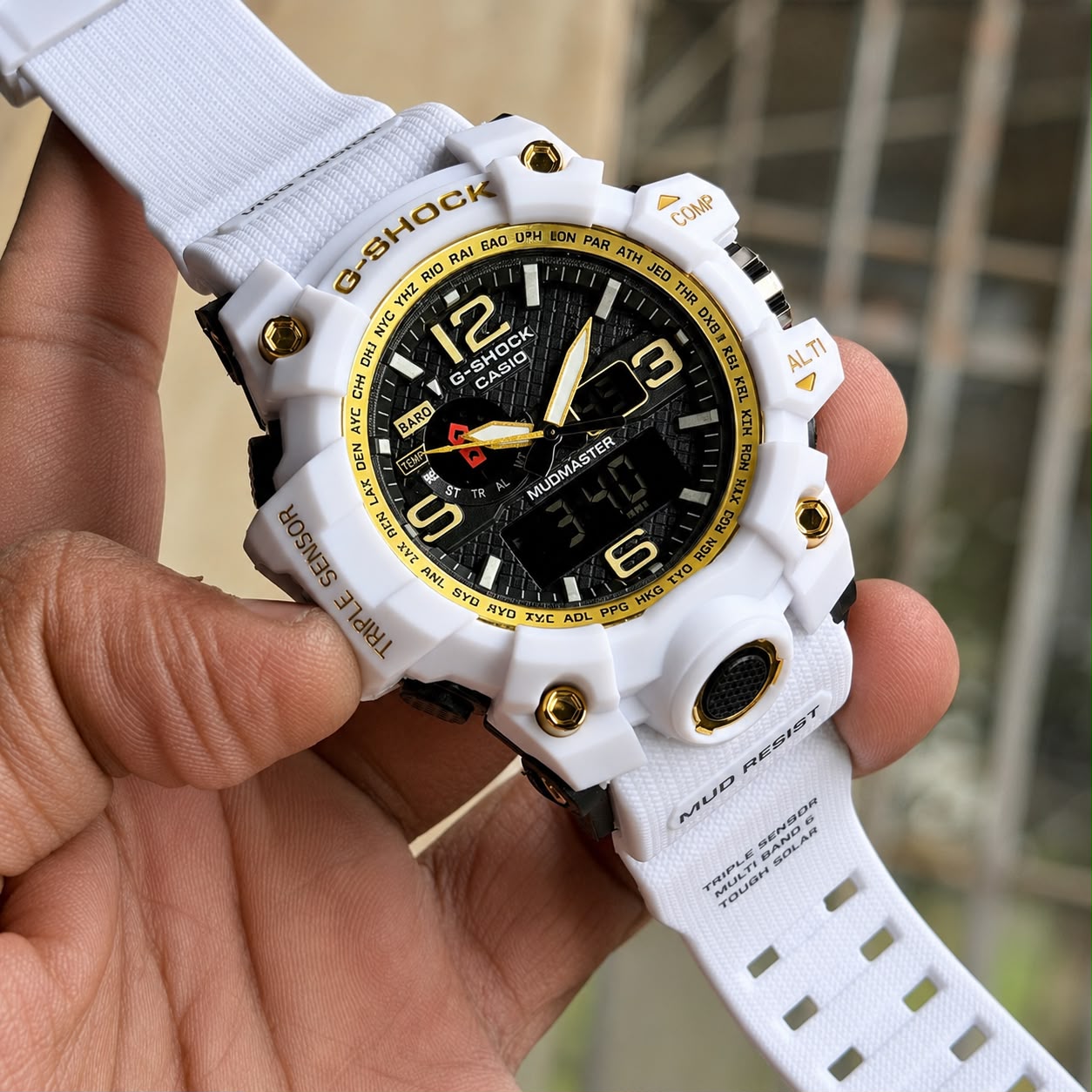 *Casio G-Shock* model, which is known for rugged durability, water resistance, and shock resistance.