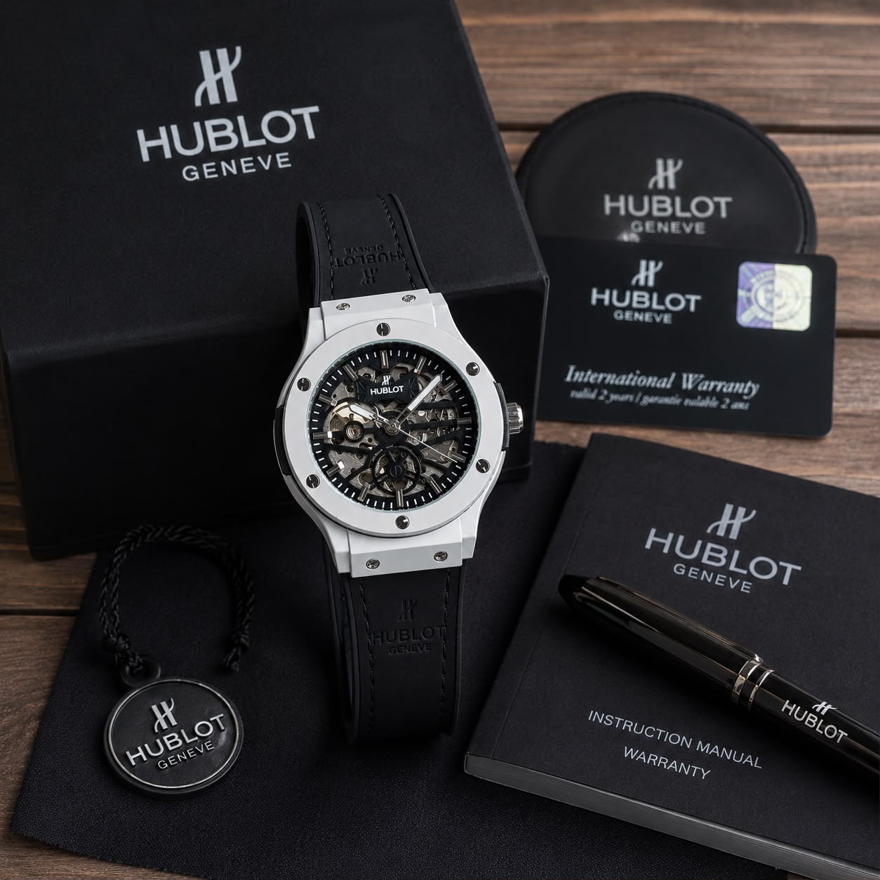 Hublot   Automatic   Skeleton Face Dial   Genuine Leather Strap With Original Hublot lock 🔐   Open Back Machinery